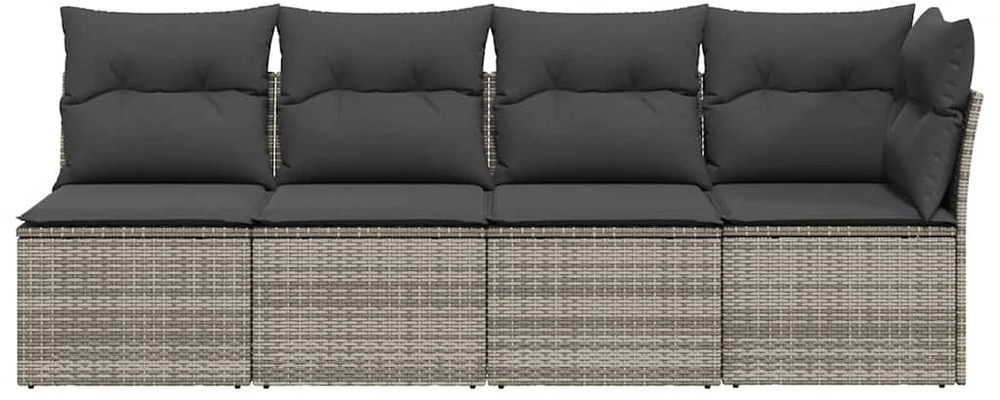 Keturvietė sodo sofa su pagalvėlėmis, pilka, poliratanas