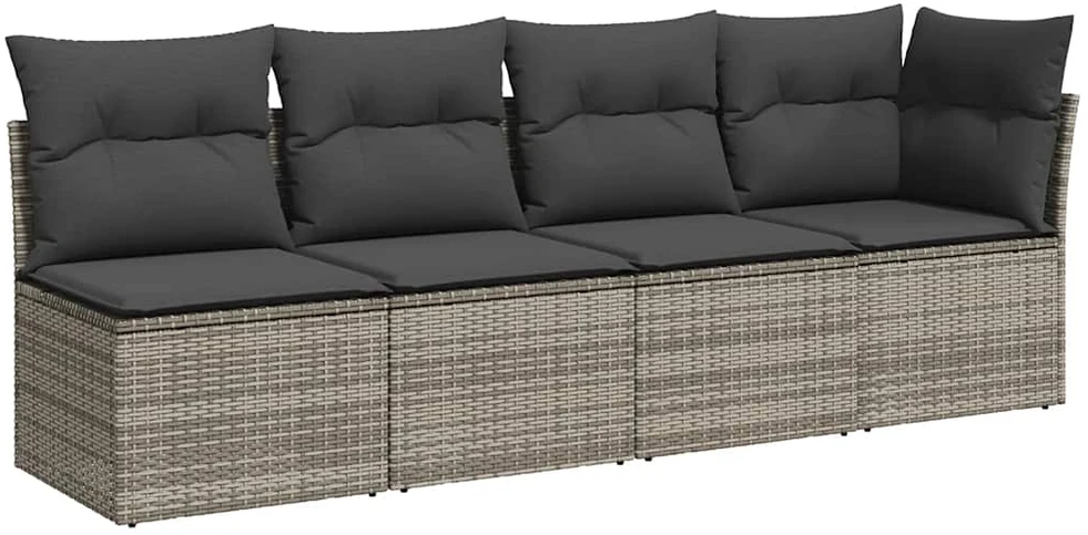 Keturvietė sodo sofa su pagalvėlėmis, pilka, poliratanas