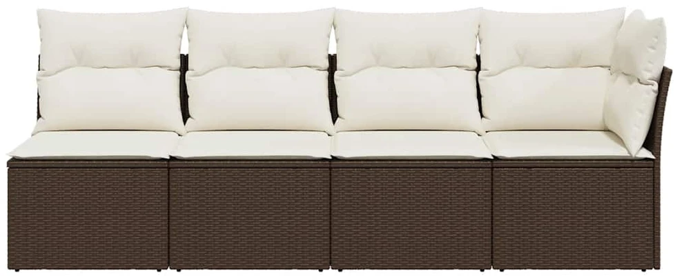 Keturvietė sodo sofa su pagalvėlėmis, ruda, poliratanas