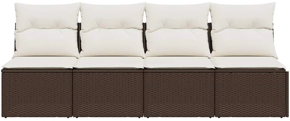 Keturvietė sodo sofa su pagalvėlėmis, ruda, poliratanas