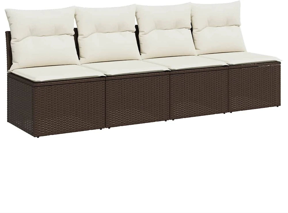 Keturvietė sodo sofa su pagalvėlėmis, ruda, poliratanas
