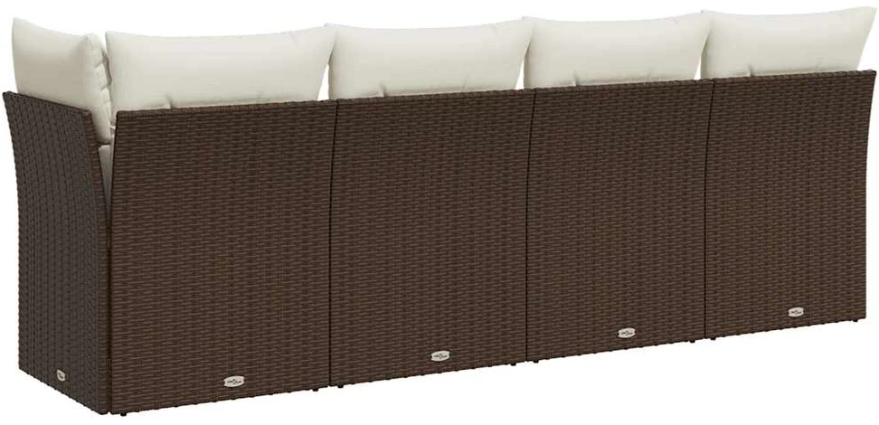 Keturvietė sodo sofa su pagalvėlėmis, ruda, poliratanas