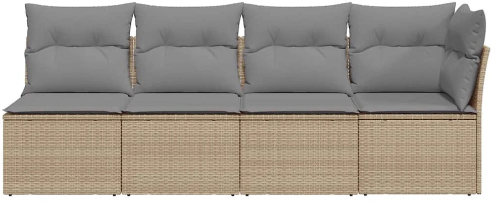 Keturvietė sodo sofa su pagalvėlėmis, smėlio, poliratanas