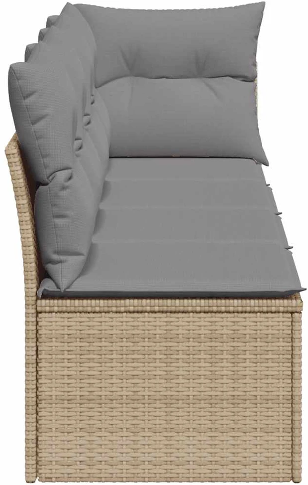 Keturvietė sodo sofa su pagalvėlėmis, smėlio, poliratanas