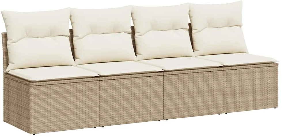 Keturvietė sodo sofa su pagalvėlėmis, smėlio, poliratanas