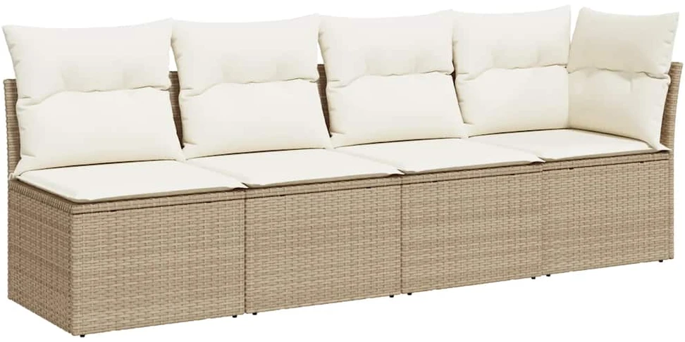 Keturvietė sodo sofa su pagalvėlėmis, smėlio, poliratanas