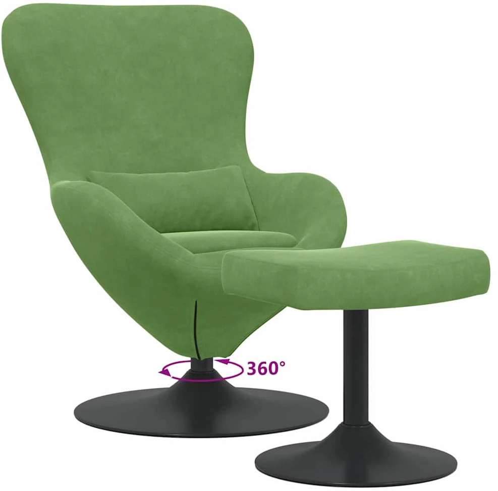 Fotelis Kiaušinio kėdė su pufu Šviesiai žalia Aksomas
