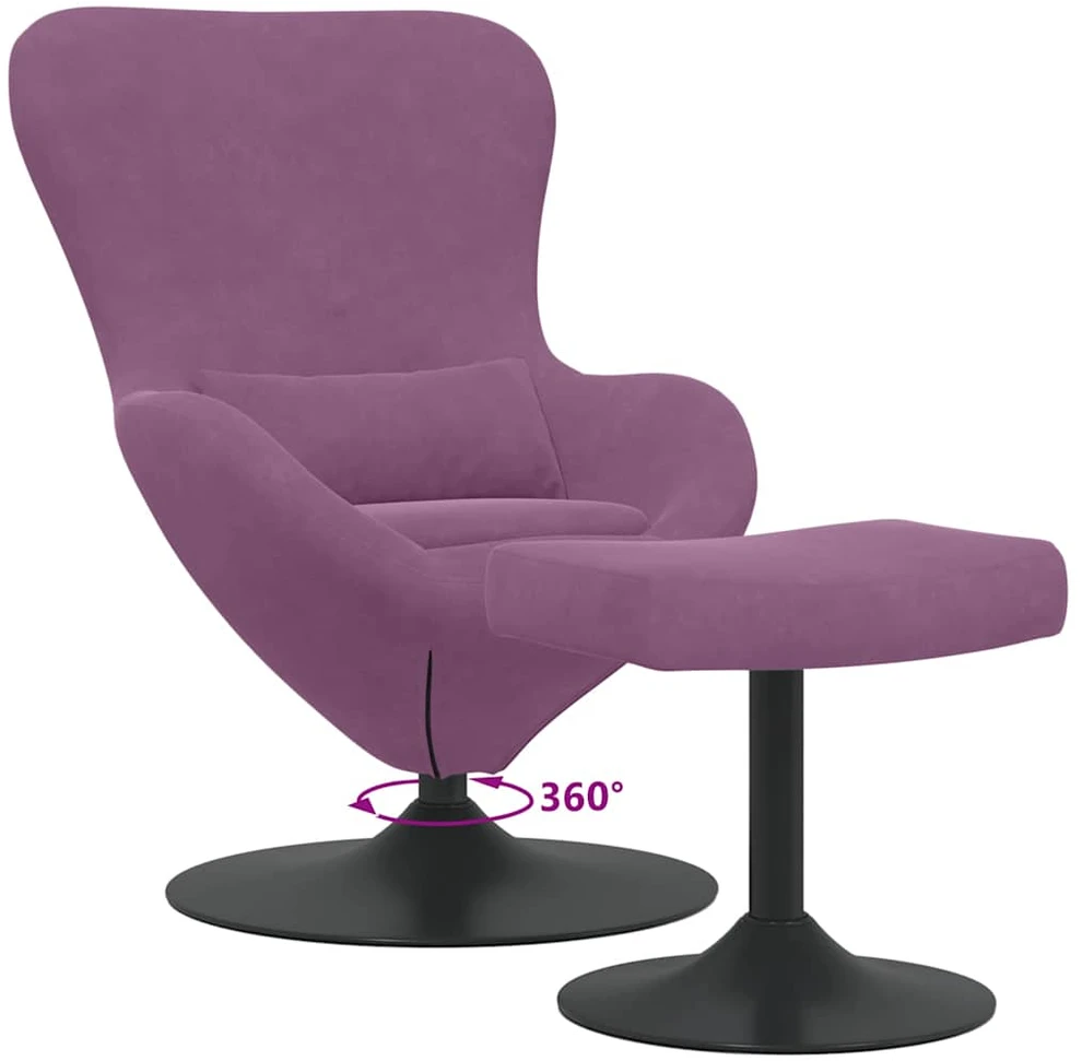 Fotelis Kiaušinio kėdė su pufu Violetinė Aksomas