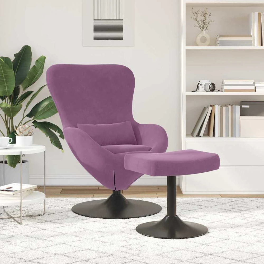 Fotelis Kiaušinio kėdė su pufu Violetinė Aksomas