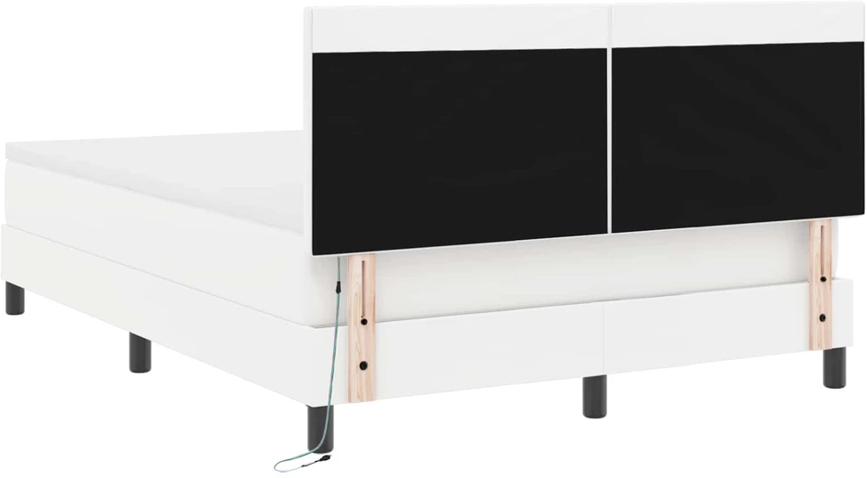 Kiemas lova su LED juostelėmis Balta 160 x 200 cm Dirbtinė oda