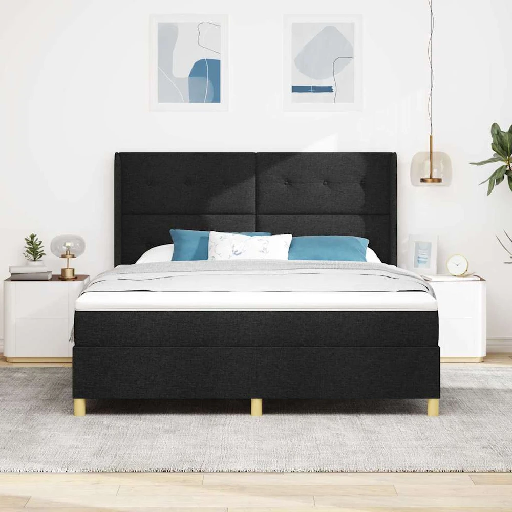 Kiemas lova su LED juostelėmis Juoda 180 x 200 cm audinys