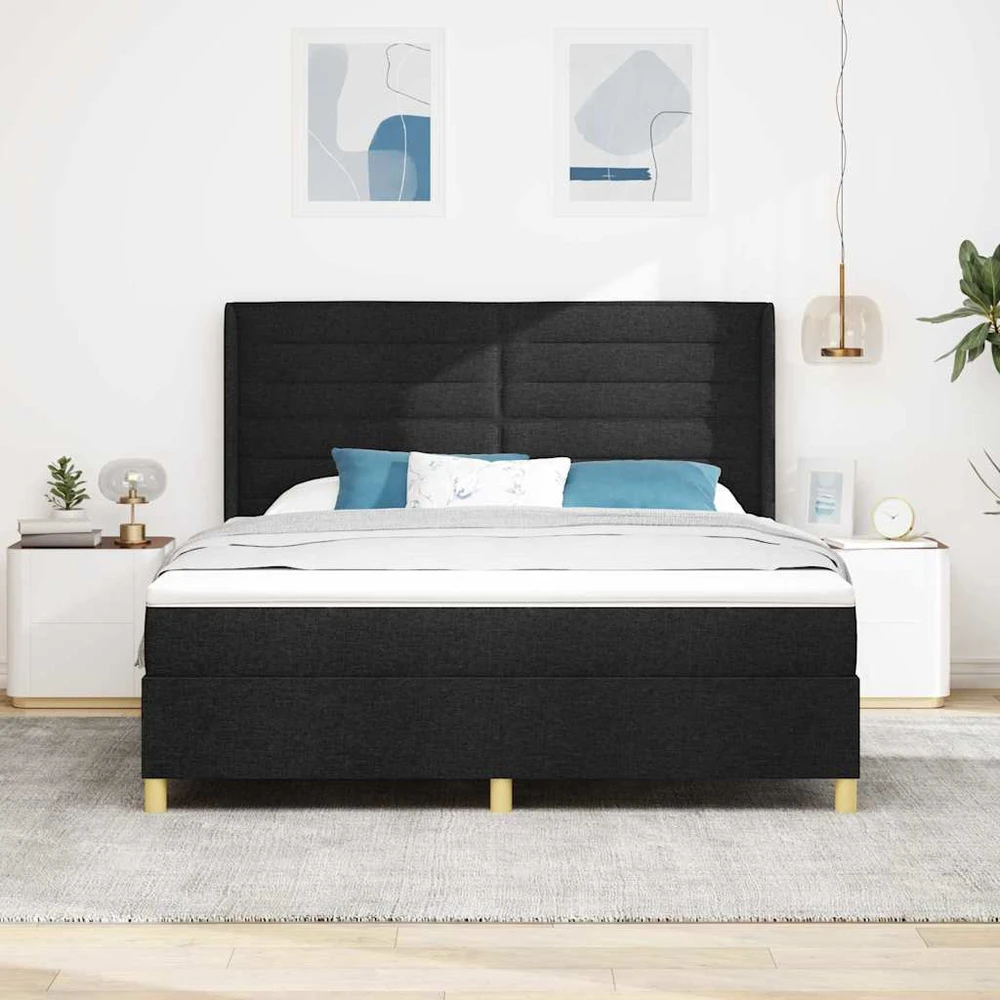 Kiemas lova su LED juostelėmis Juoda 180 x 200 cm audinys
