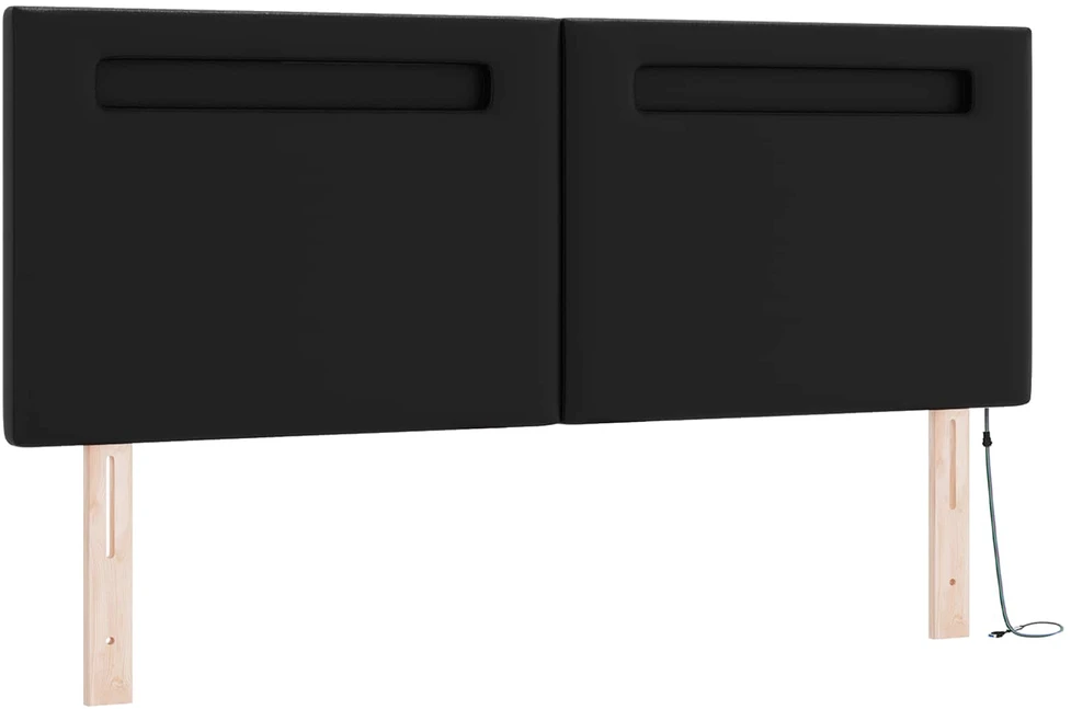 Kiemas lova su LED juostelėmis Juoda 140 x 200 cm Dirbtinė oda