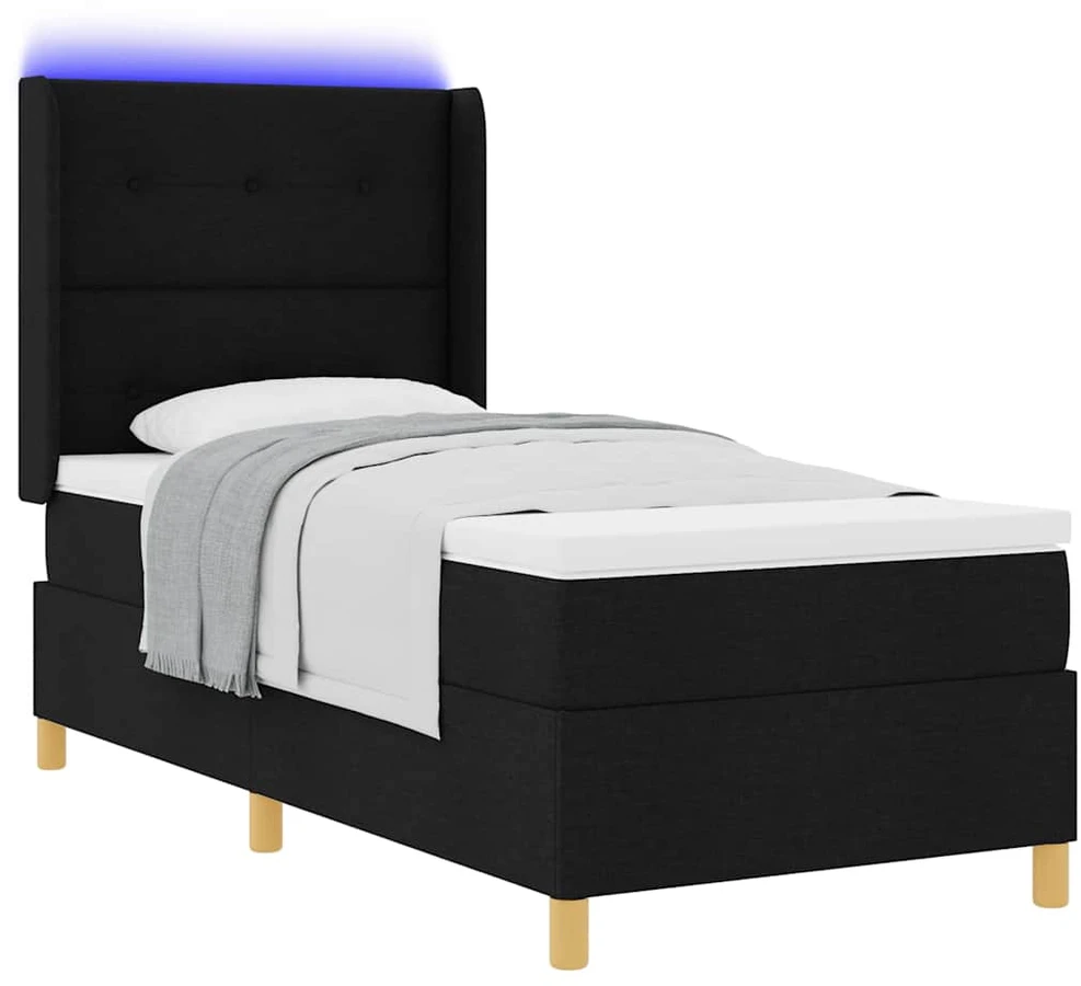 Kiemas lova su LED juostelėmis Juoda 80 x 200 cm audinys