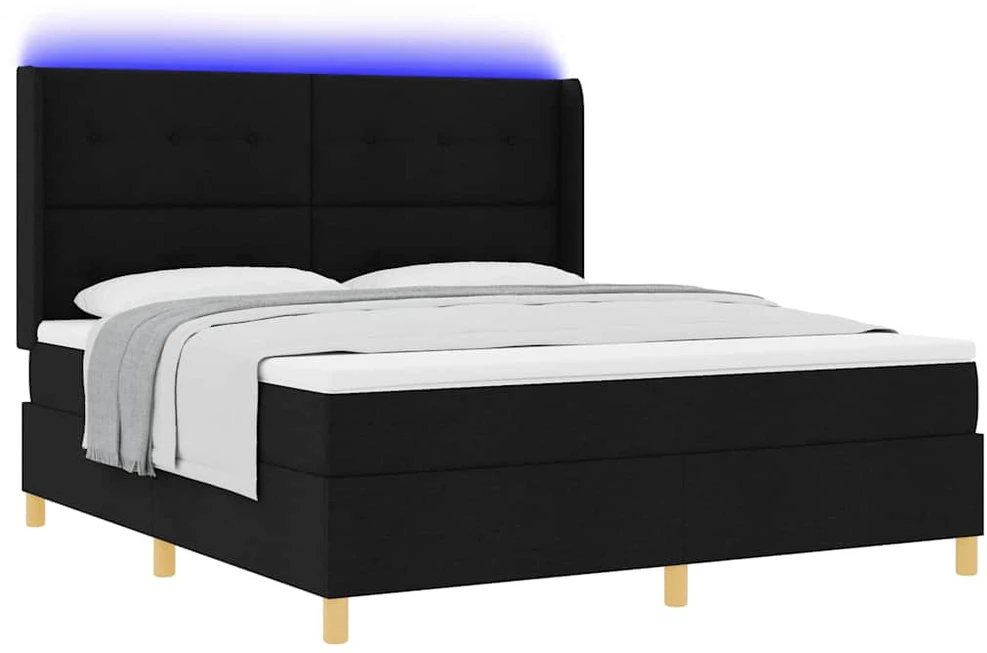 Kiemas lova su LED juostelėmis Juoda 180 x 200 cm audinys