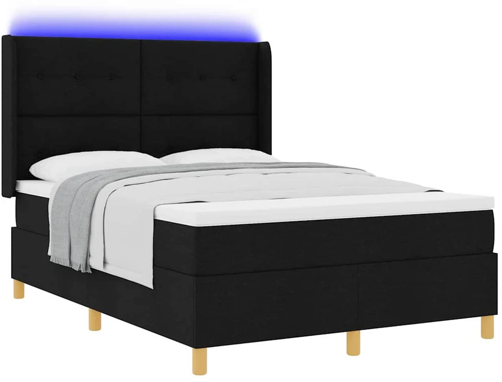 Kiemas lova su LED juostelėmis Juoda 160 x 200 cm audinys