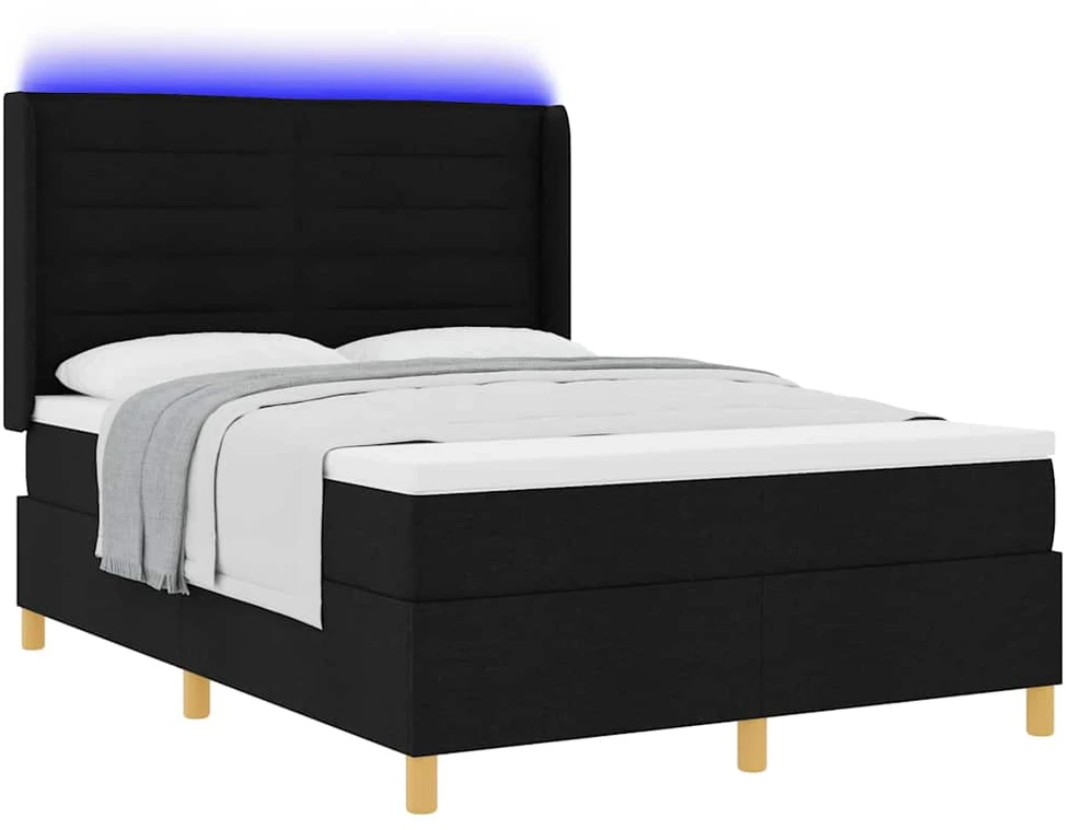 Kiemas lova su LED juostelėmis Juoda 160 x 200 cm audinys