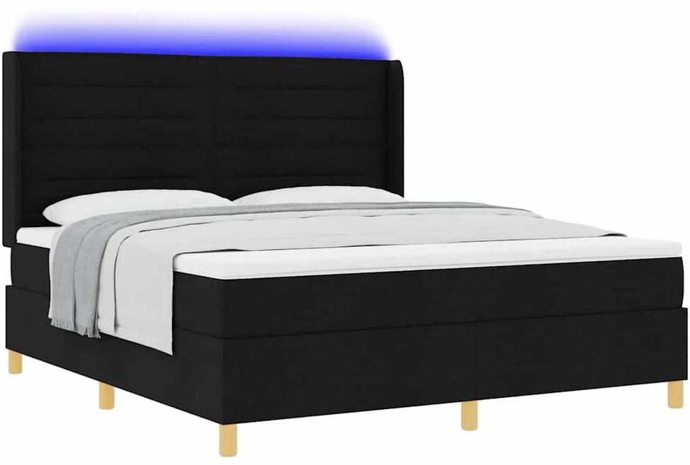 Kiemas lova su LED juostelėmis Juoda 180 x 200 cm audinys