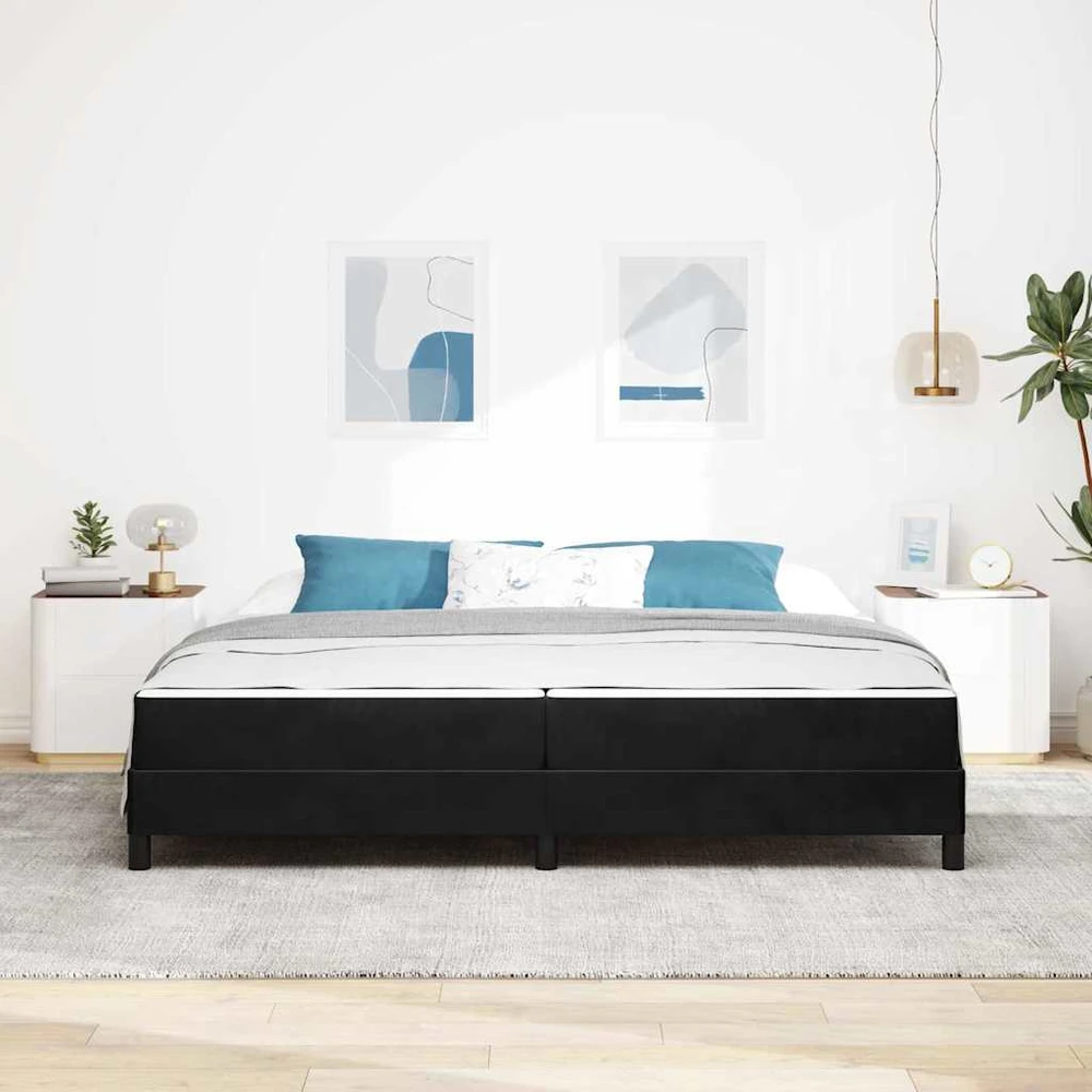 Kiemas lova su čiužiniu Juoda 200 x 200 cm audinys