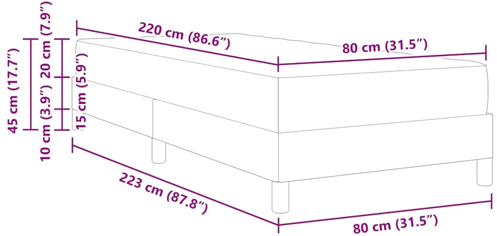 Kiemas lova su čiužiniu Juoda 80 x 220 cm audinys