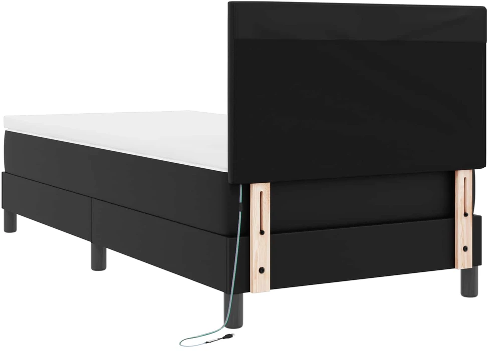 Kiemas lova su LED juostelėmis Juoda 90 x 190 cm Dirbtinė oda