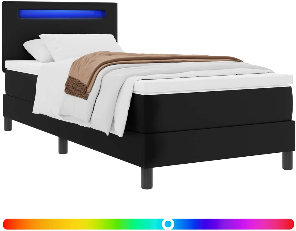 Kiemas lova su LED juostelėmis Juoda 90 x 200 cm Dirbtinė oda