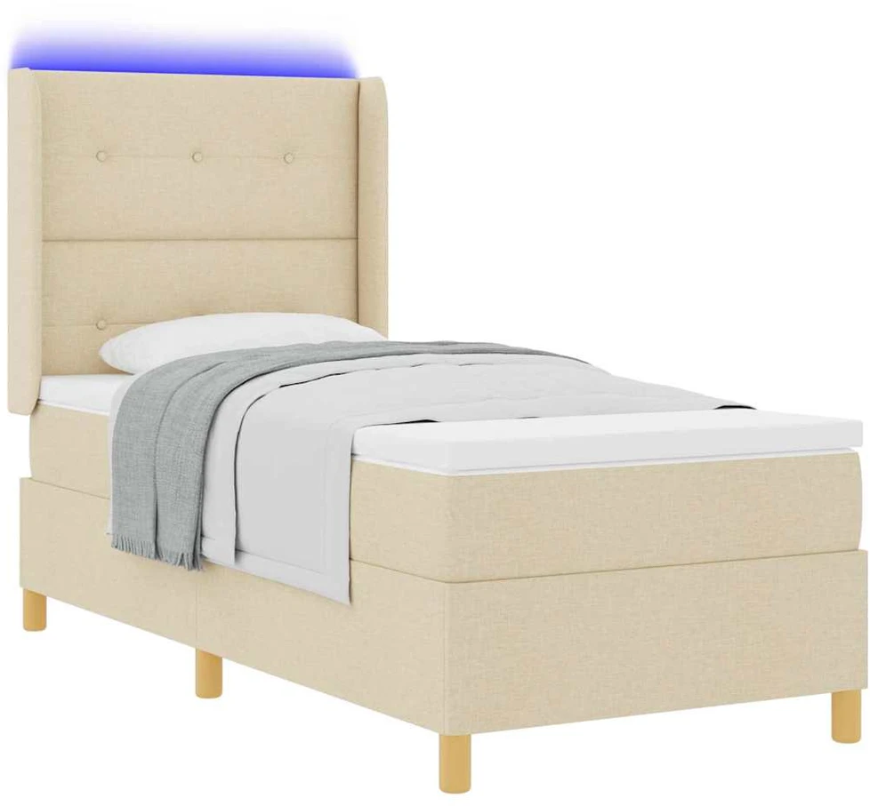 Kiemas lova su LED juostelėmis Kreminė 90 x 190 cm audinys