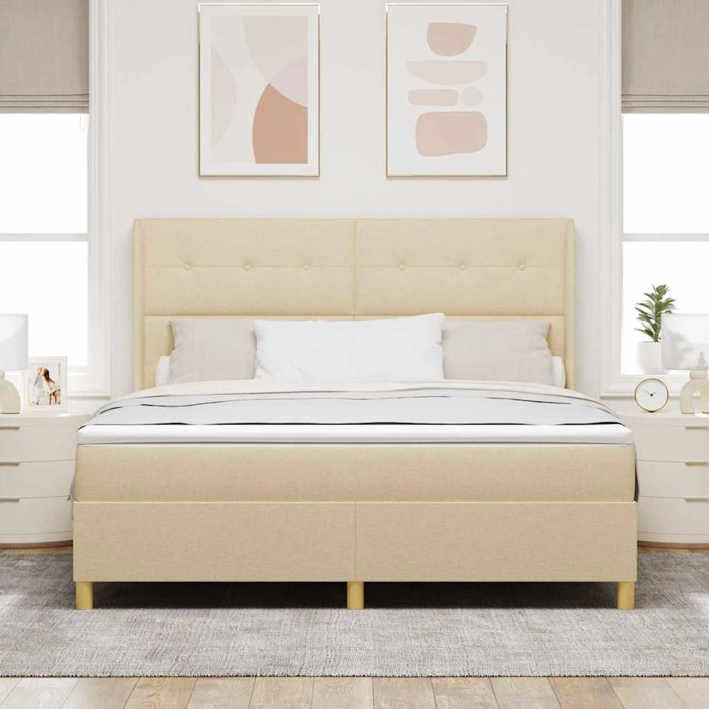 Kiemas lova su LED juostelėmis Kreminė 180 x 200 cm audinys