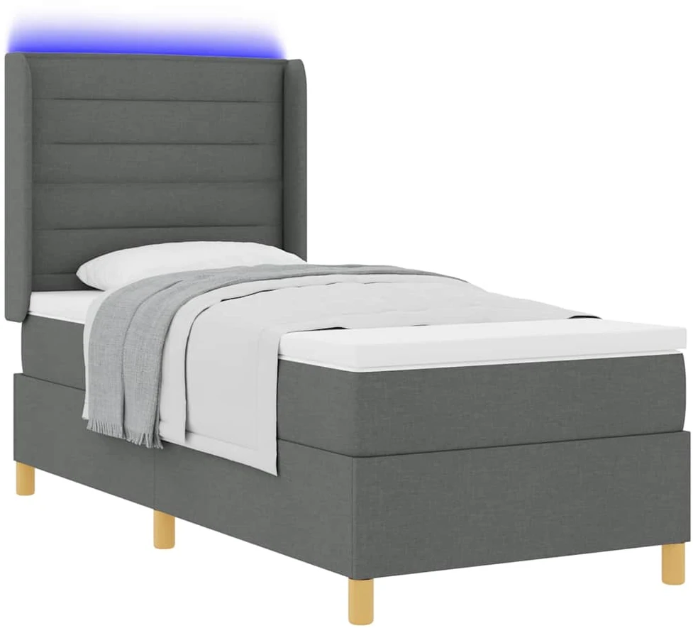 Kiemas lova su LED juostelėmis Pilka 100 x 200 cm audinys