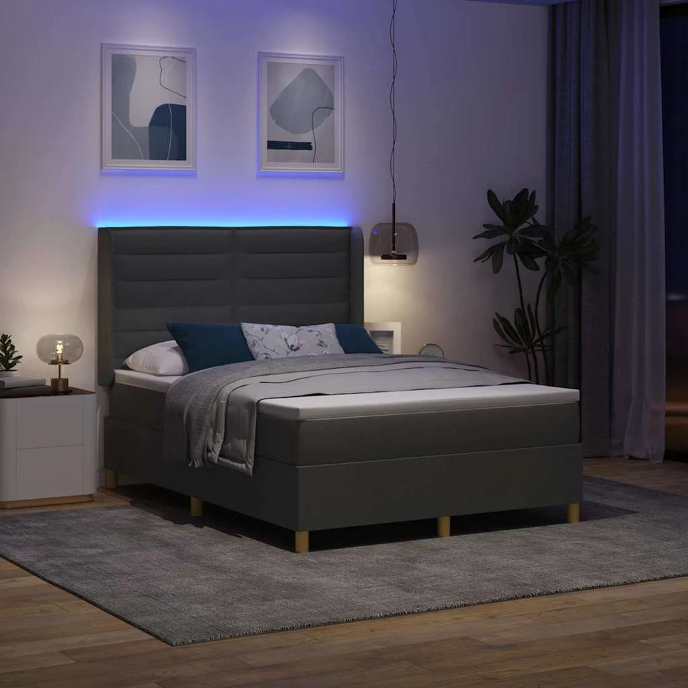 Kiemas lova su LED juostelėmis Pilka 140 x 190 cm audinys