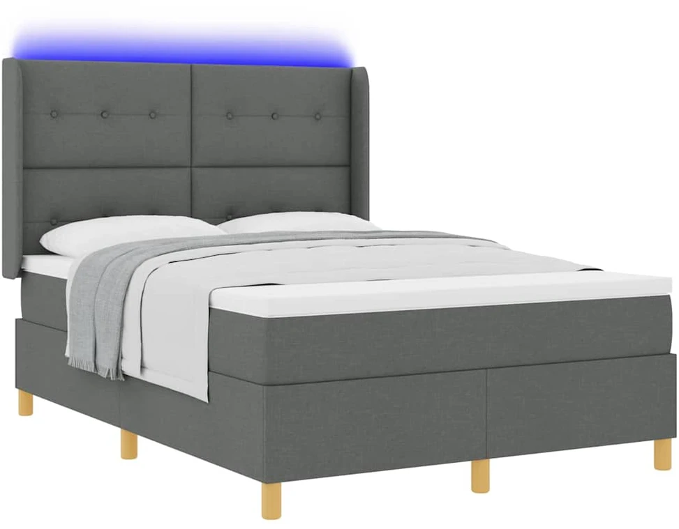 Kiemas lova su LED juostelėmis Pilka 140 x 190 cm audinys