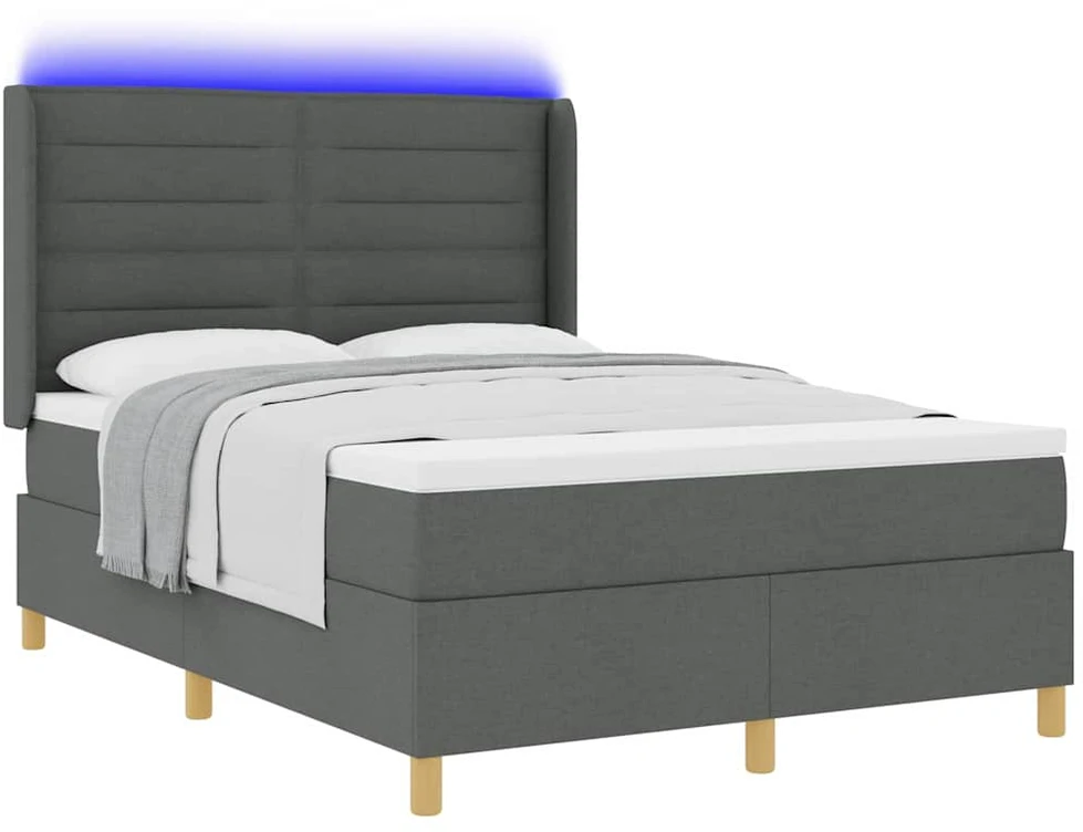 Kiemas lova su LED juostelėmis Pilka 140 x 190 cm audinys
