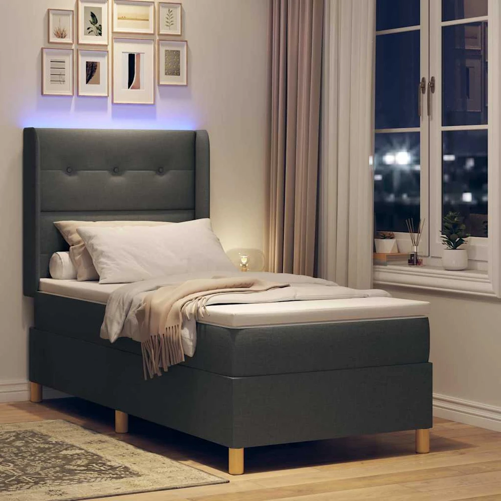 Kiemas lova su LED juostelėmis Pilka 80 x 200 cm audinys