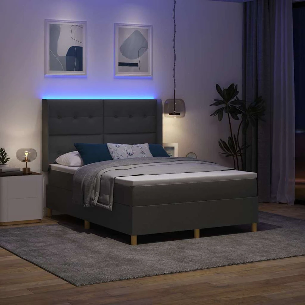 Kiemas lova su LED juostelėmis Pilka 140 x 200 cm audinys