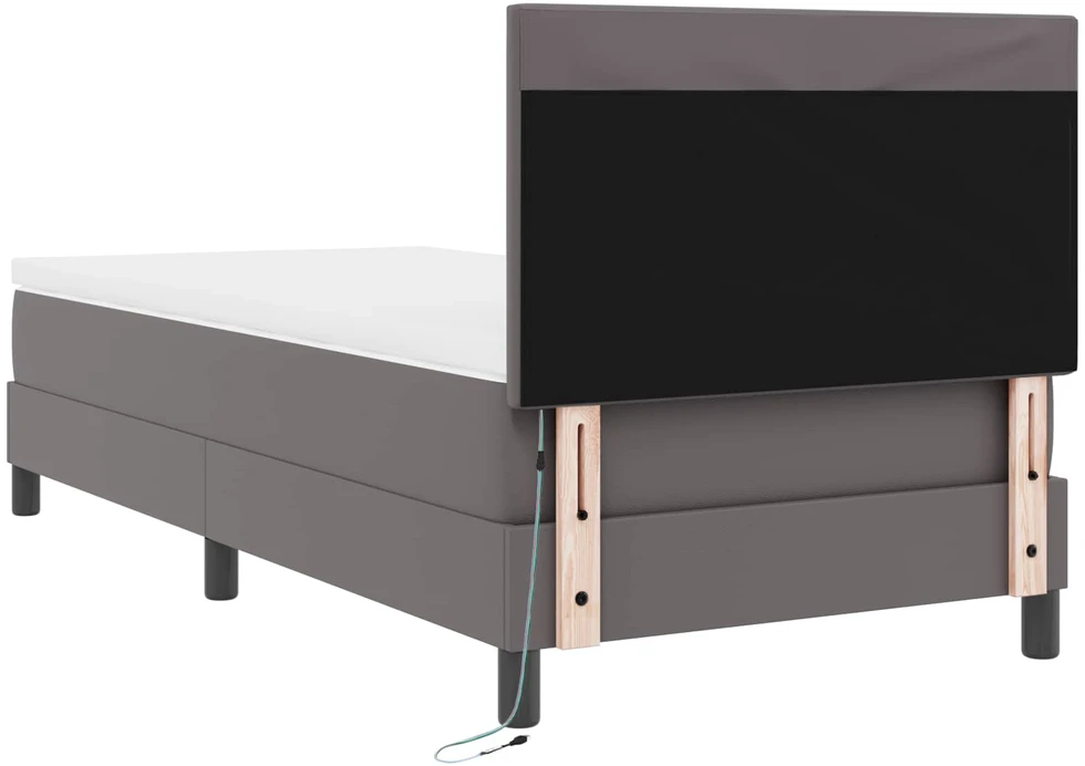 Kiemas lova su LED juostelėmis Pilka 90 x 200 cm Dirbtinė oda