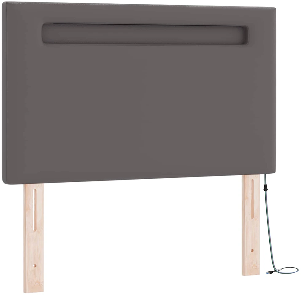 Kiemas lova su LED juostelėmis Pilka 90 x 200 cm Dirbtinė oda