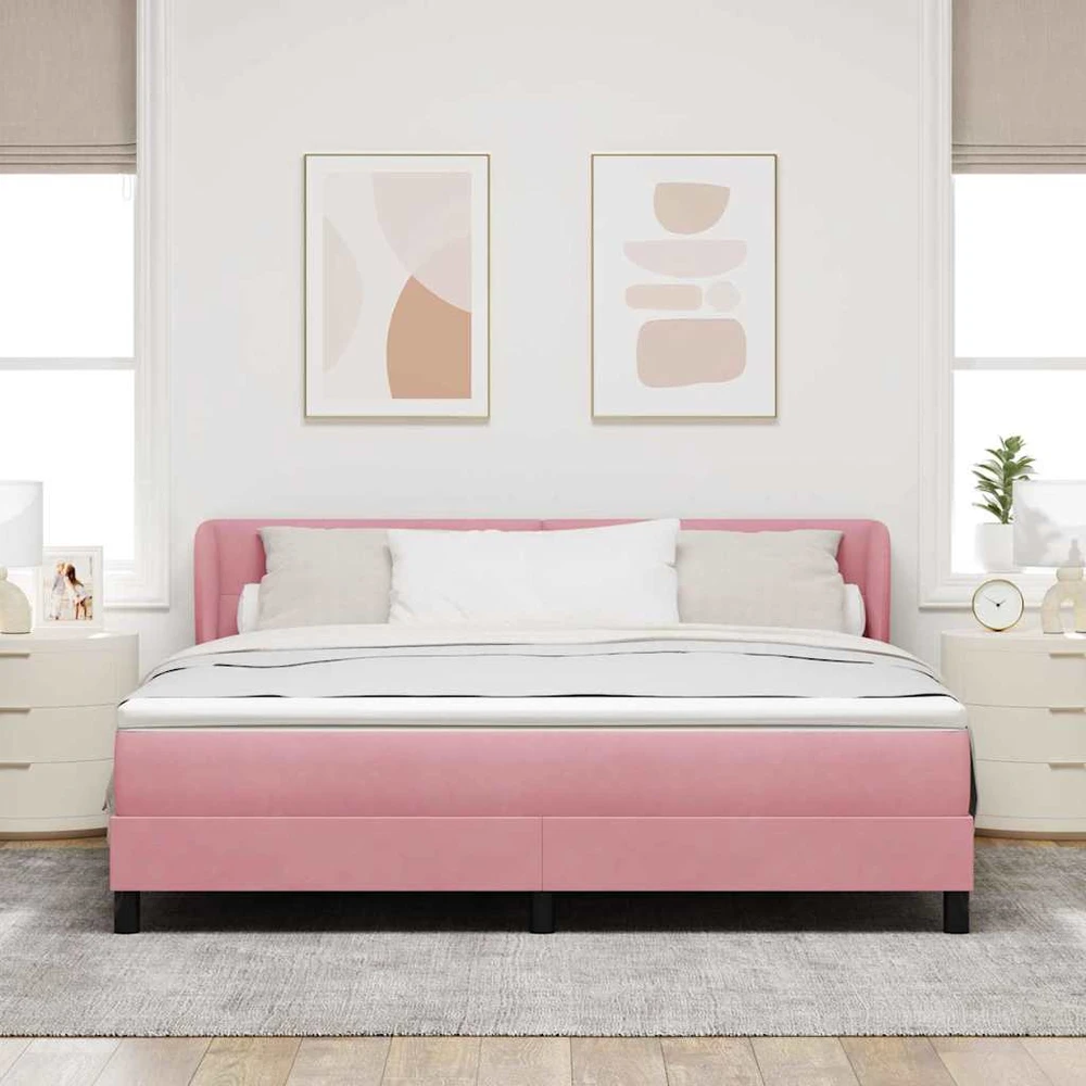 Kiemas lova su galvūgalio Rožinė 180 x 200 cm Aksomas