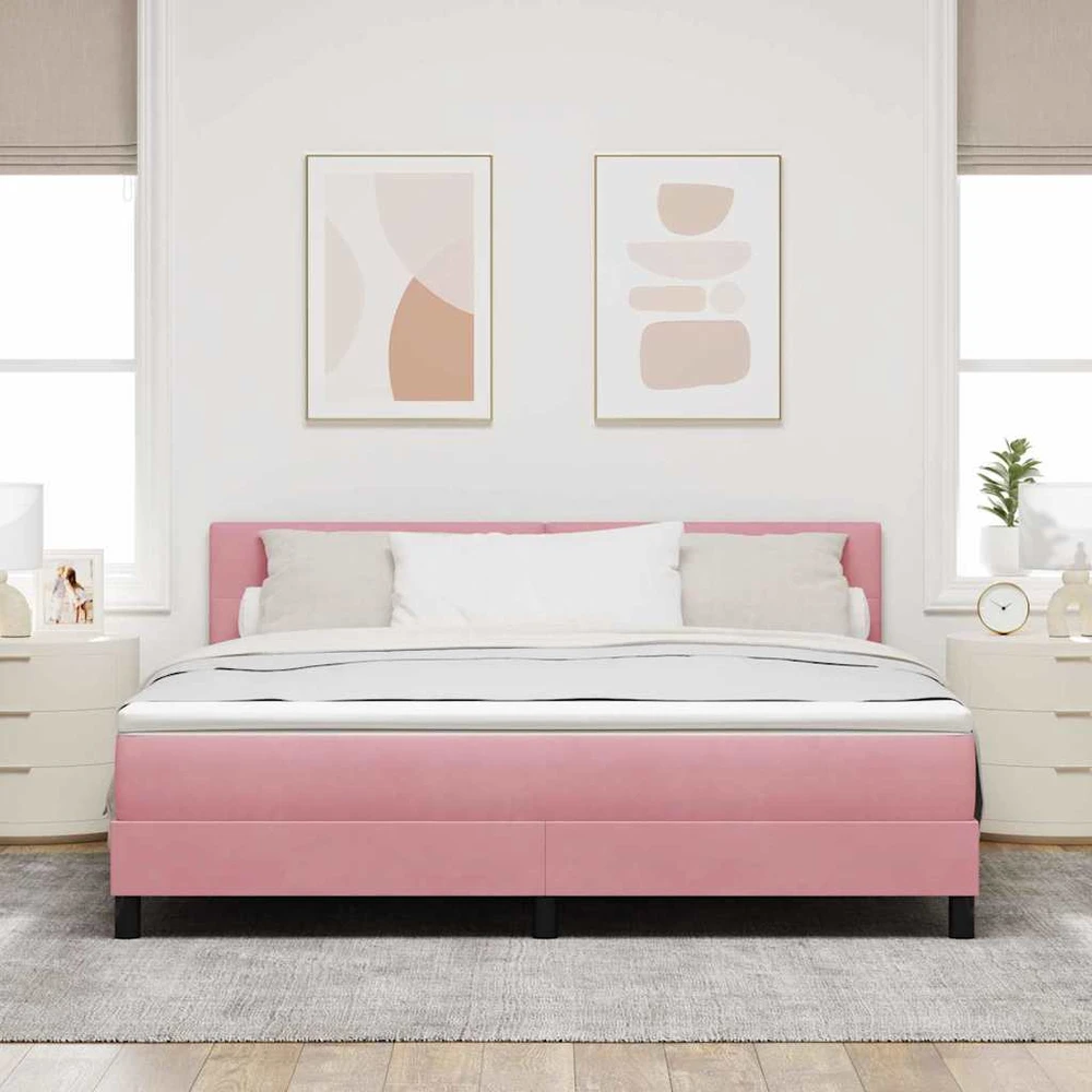 Kiemas lova su galvūgalio Rožinė 180 x 200 cm Aksomas