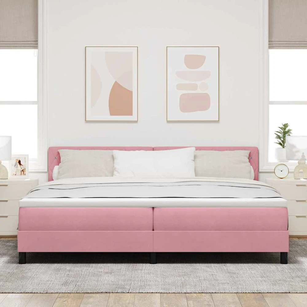 Kiemas lova su čiužiniu Rožinė 200 x 200 cm Aksomas