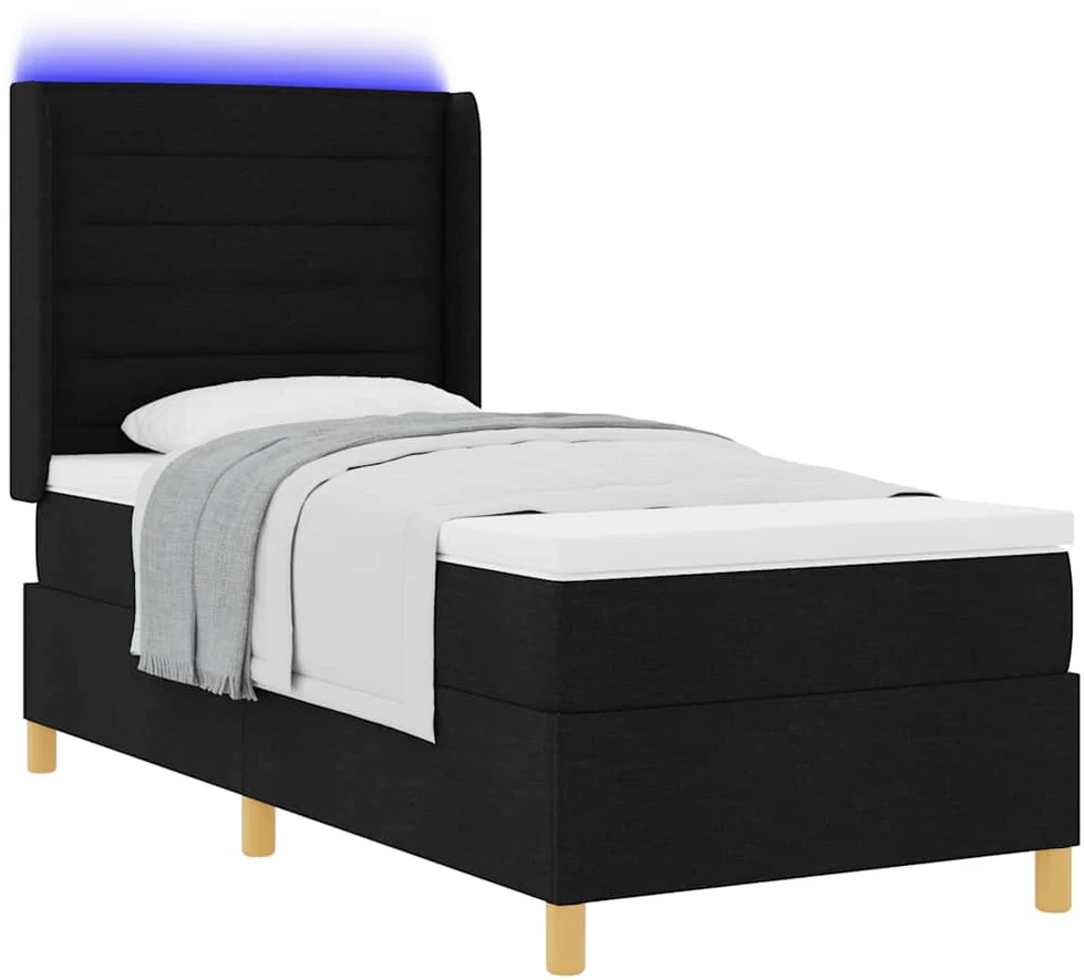Kiemas lova su LED juostelėmis Juoda 80 x 200 cm audinys