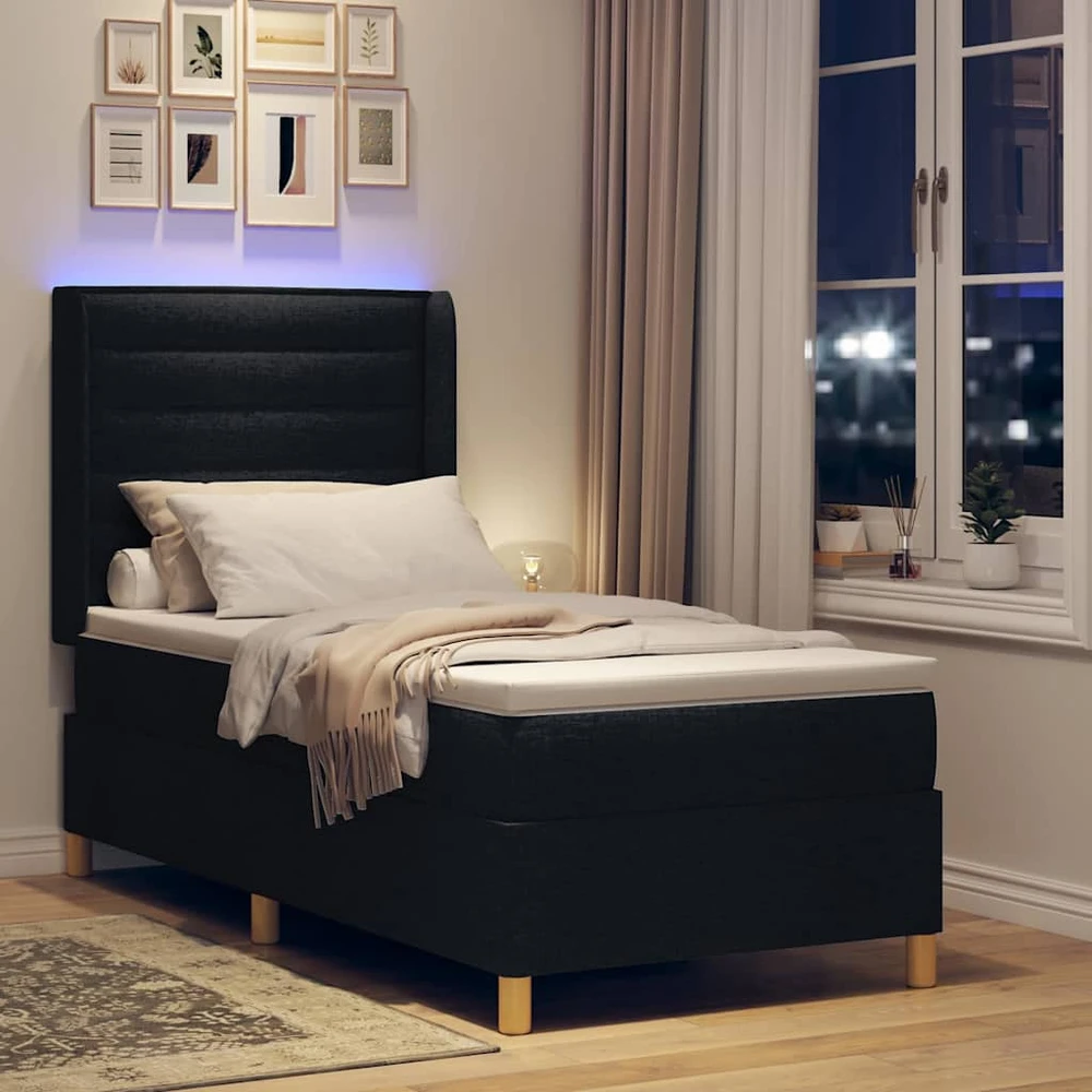 Kiemas lova su LED juostelėmis Juoda 80 x 200 cm audinys