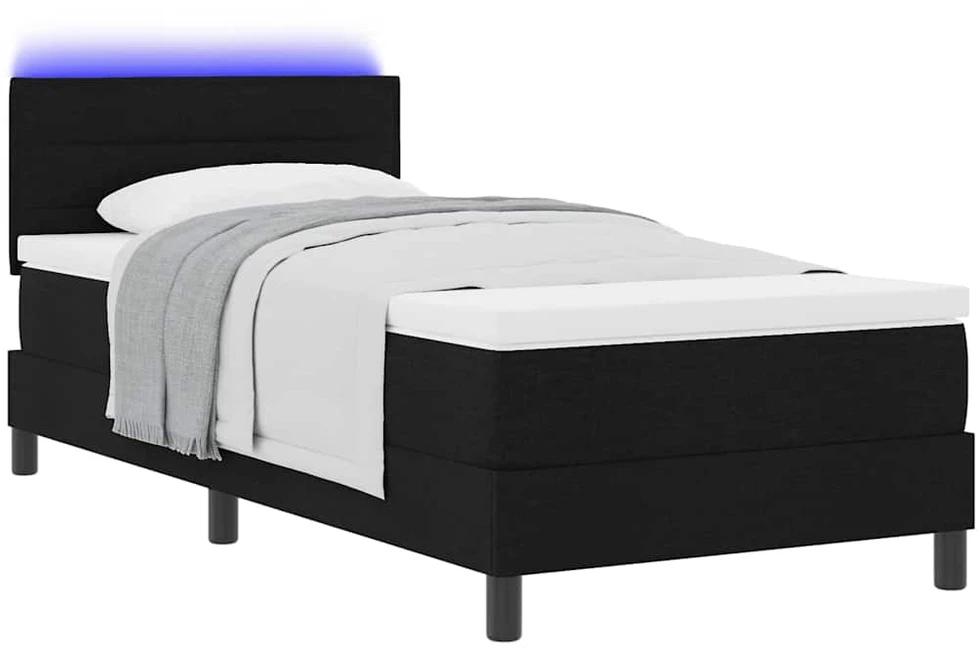 Kiemas lova su LED juostelėmis Juoda 100 x 200 cm audinys