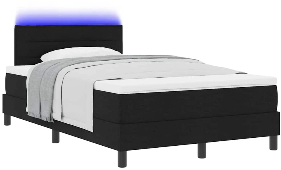 Kiemas lova su LED juostelėmis Juoda 120 x 190 cm audinys