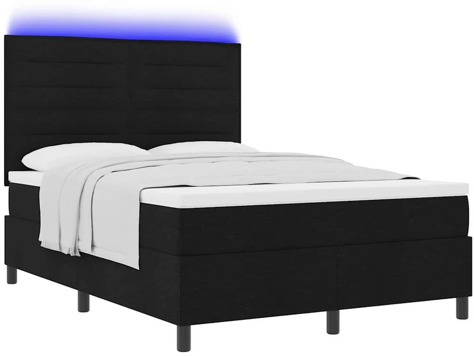 Kiemas lova su čiužiniu su LED Juoda 140 x 200 cm audinys