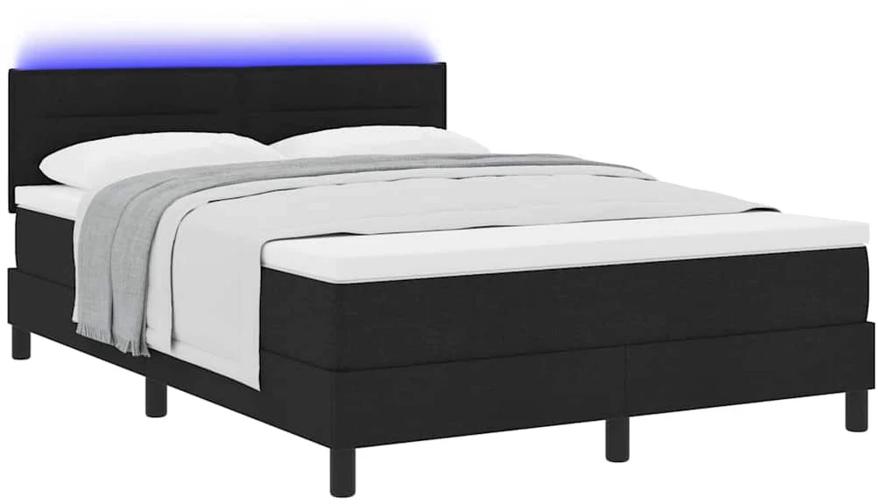 Kiemas lova su LED juostelėmis Juoda 140 x 200 cm audinys