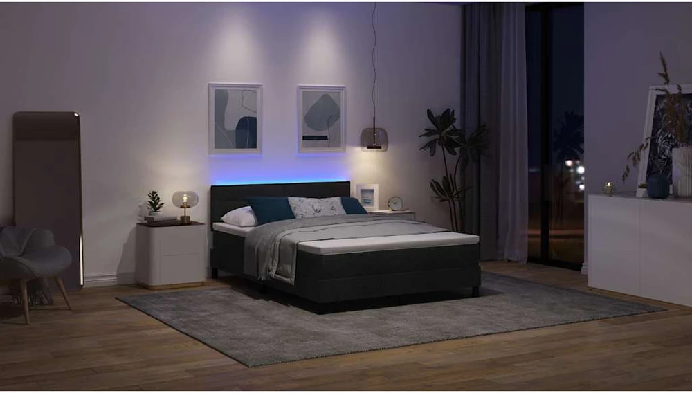 Kiemas lova su LED juostelėmis Juoda 140 x 200 cm audinys