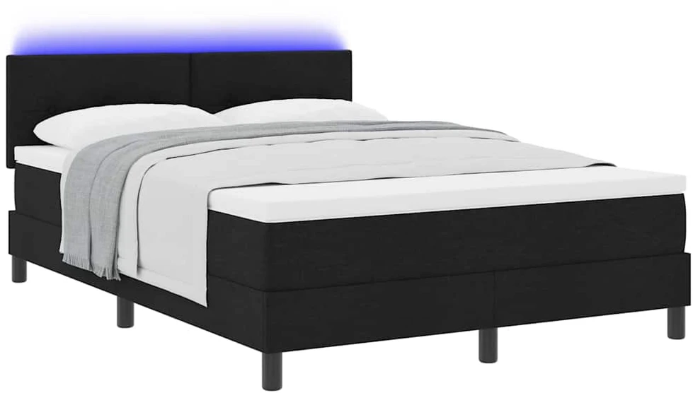 Kiemas lova su LED juostelėmis Juoda 160 x 200 cm audinys