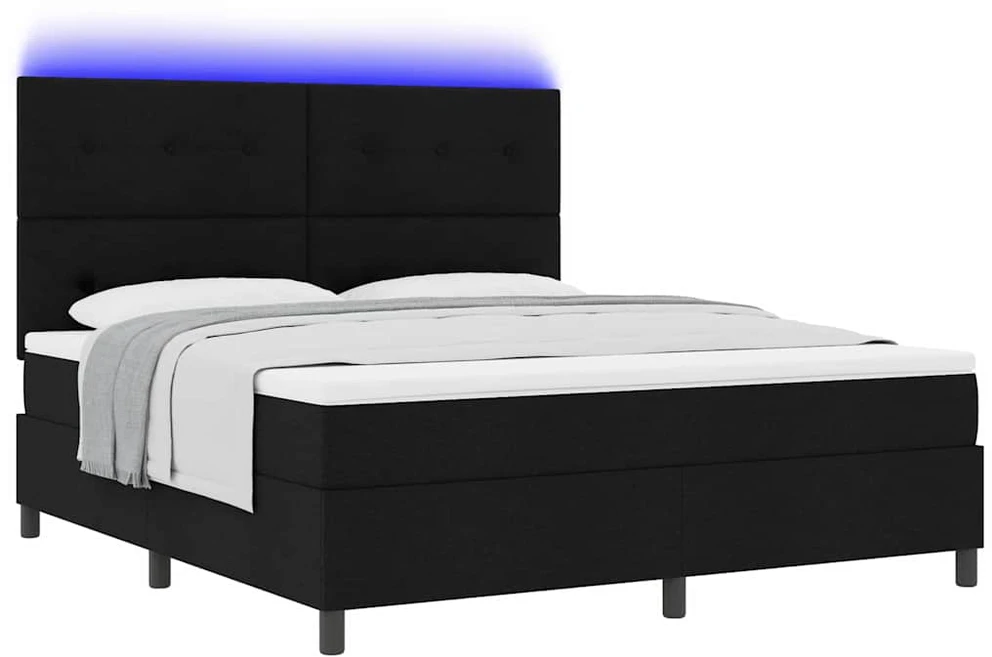 Kiemas lova su LED juostelėmis Juoda 180 x 200 cm audinys