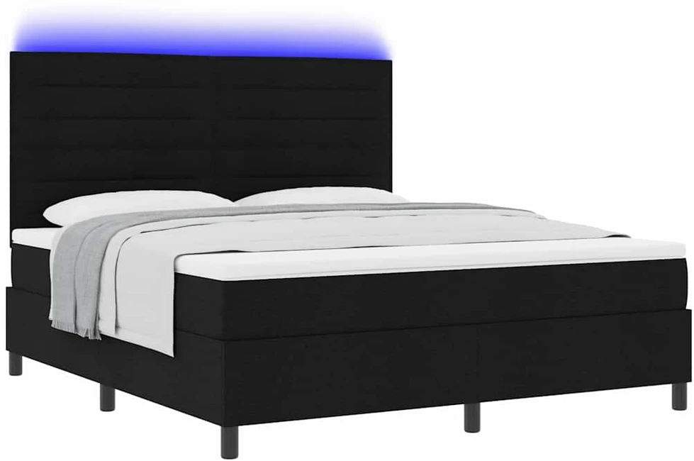 Kiemas lova su čiužiniu su LED Juoda 180 x 200 cm audinys