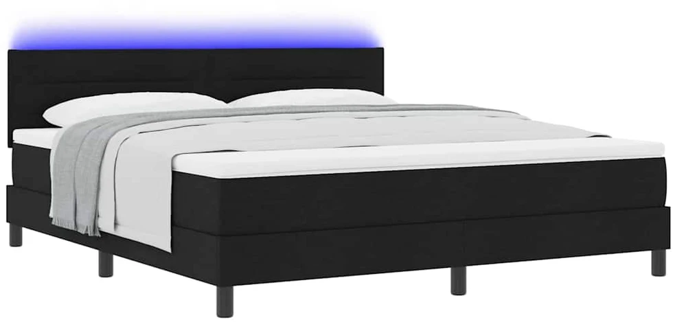 Kiemas lova su LED juostelėmis Juoda 180 x 200 cm audinys